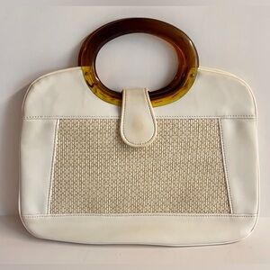 Vintage 1960s Stocko Cream Vinyl Retro bag with lucite handle.